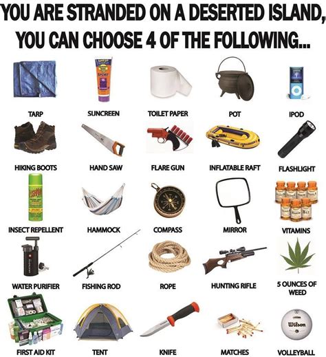 You Are Stranded On A Deserted Island And Can Choose 4 Of These Items