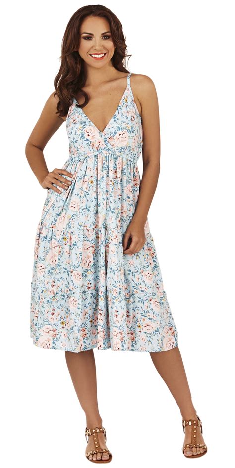 Womens Summer Dress 100 Cotton V Neck Floral Mid Length Ladies Size Uk