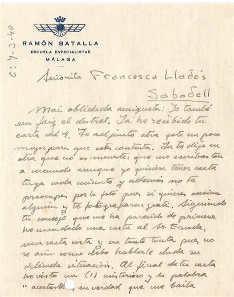 Cartas De La Guerra Civil Española 1936 1939 Ramón Batalla Febrero De 1940