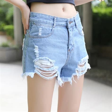 Gertu Fashion Short Jeans Summer Women High Waist Denim Shorts Frayed Hole Female Super Cool