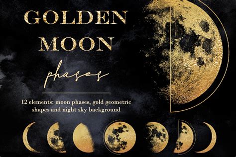 Golden Moon Phases Clipart Custom Designed Graphic Objects ~ Creative