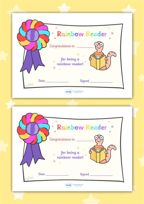 Editable Rainbow Reader Book Certificates Reading Certificates