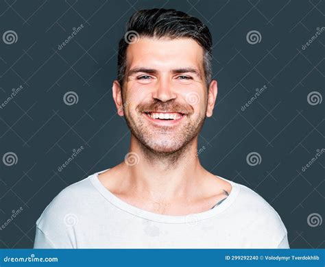 Portrait Of Happy Smiling Unshaven Handsome Man Stock Photo Image Of