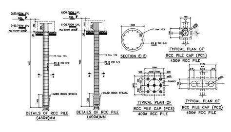 Detail Of The Rcc Pile Cap Drawing Presented In This Autocad Drawing