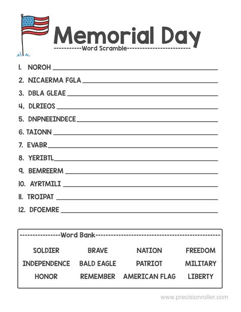 Memorial Day Printable Worksheets Printable Word Searches