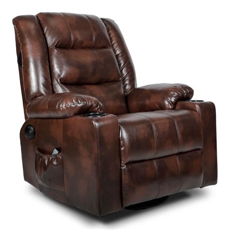 Buy Comhoma Massage Rocking Swiveling Recliner Chair With Speakers Pu Leather Home Brown Online