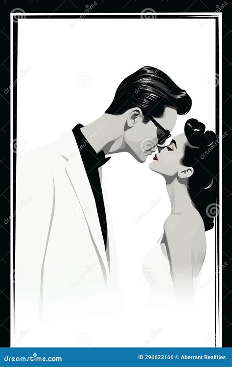 A Man And Woman Kissing In Front Of A White Frame Stock Illustration