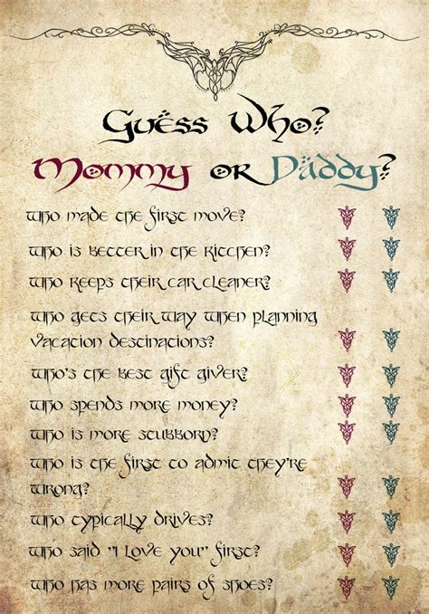 Lord Of The Rings Digital Printable Baby Shower Game Etsy
