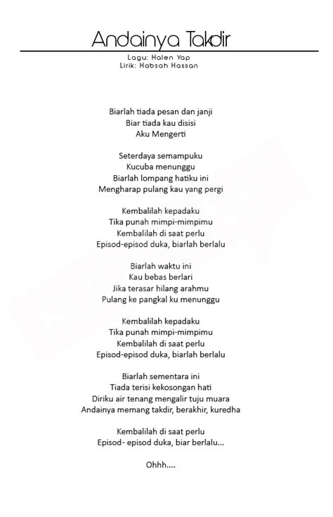 Lyrics to 'andainya takdir' by anuar zain: RUDI ZONE