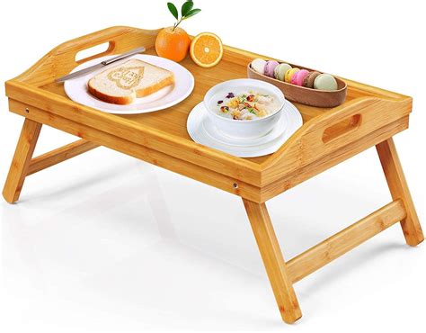 Bamboo Bed Tray Table With Foldable Legs Breakfast Tray