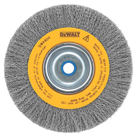 • ideal for removing rust, paint and varnish from metal surfaces • wire dia:0.3mm • shank dia:6.35mm(1/4'') • packing: 6" Silver Steel Bench Grinder Crimped Wire Brush | RONA