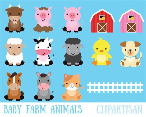 Farm Baby Animals Clipart Cute Animal Clipart Barnyard Etsy
