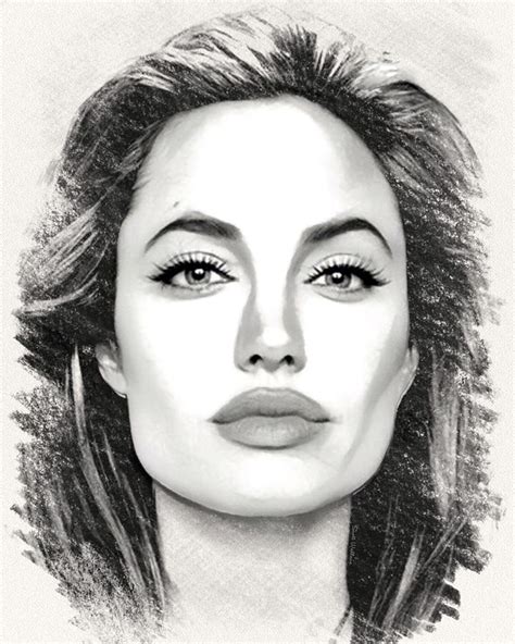 Angelina Jolie Sketch Portrait Digital Art By Scott Wallace Digital Designs