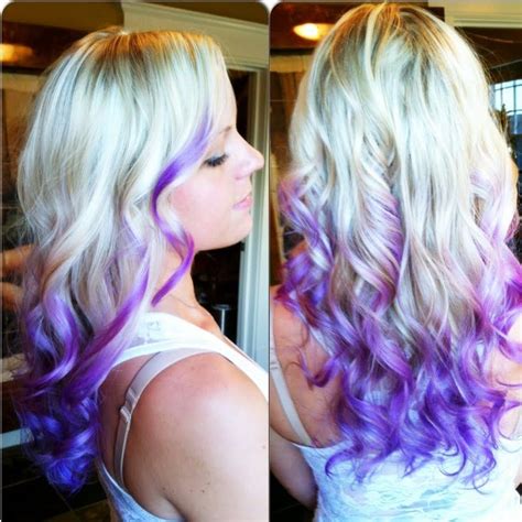 Platinum With Purple Indigo Dip Dyed Ends Hair Colors Ideas Dip Dye Hair Bright Hair Colors