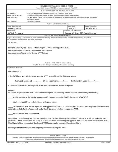 Da Form 4856 Template Counseling Forms Counseling Army