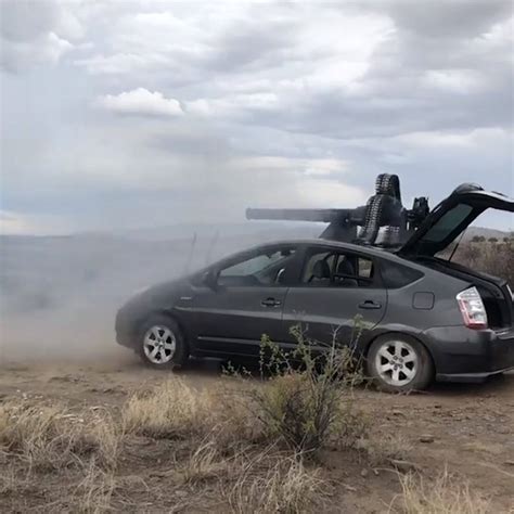Drivetribe Minigun Fired From The Top Of A Toyota Prius