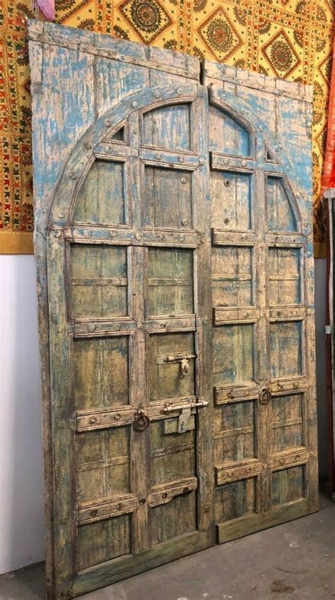 Antique Door Haveli Architectural Design Distressed Blue Teak Old