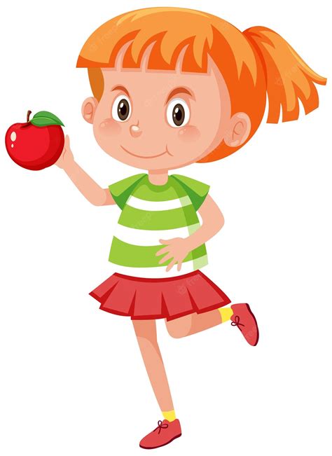 Premium Vector Cartoon Girl Holding An Apple Clip Art Library