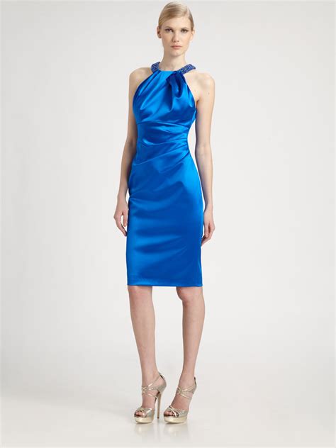 Blue Satin Dress Dress Yp