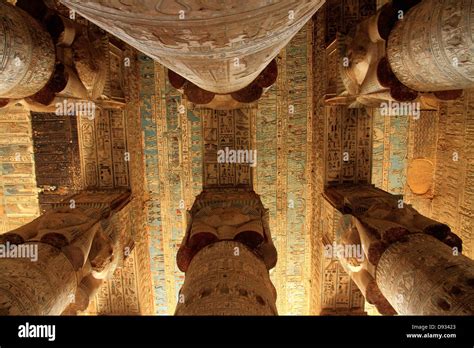 Painted Ceiling And Columns At Dendera Temple Stock Photo Alamy