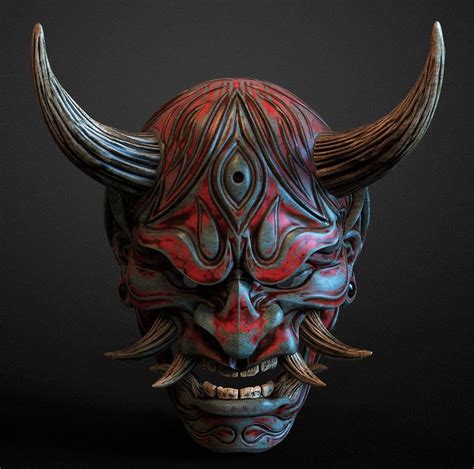 Japanese Hannya Mask Oni Demon Mask Samurai Mask Model STL File For 3D