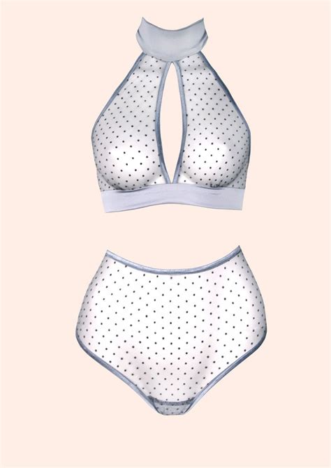 Sexy Grey Polka Dot Lingerie Set Clear Panties With Etsy