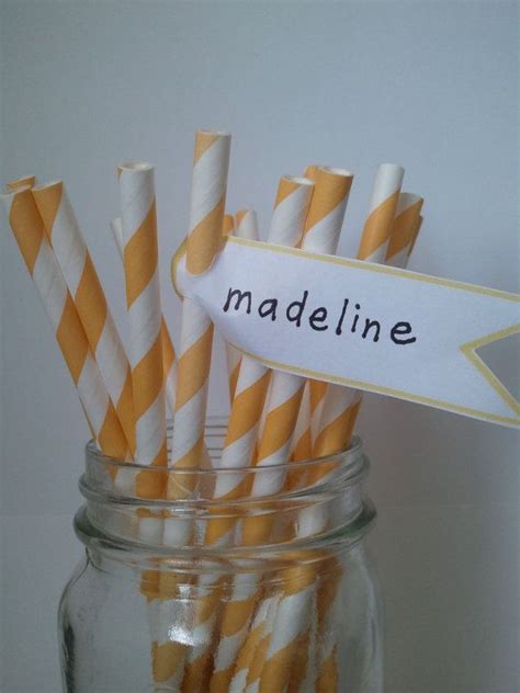 Yellow And White Paper Straws With Blank Label Flags From So And Suchs