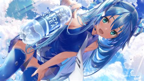 Wallpaper Anime Girls Daidou Artwork Vocaloid Hatsune Miku Blue Hair Aqua Eyes Bent