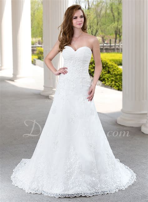 A Lineprincess Sweetheart Court Train Tulle Wedding Dress With Ruffle