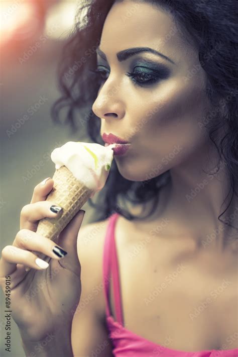 Sexy Girl Eating Ice Cream Stock Photo Adobe Stock