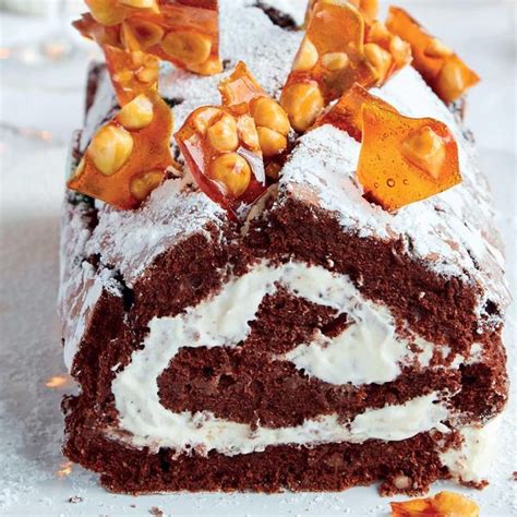 The french christmas log, suitable for dessert or with coffee. Mary Berry's Chocolate and Hazelnut Boozy Roulade | Recipe ...