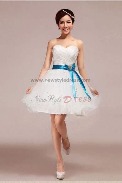 Flowers Pleat Bow Ruffles Empire Knee Length Satin Organza Strapless A