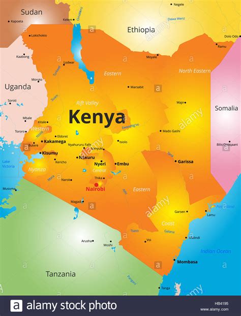 Kenya, officially the republic of kenya, is a country in africa and a founding member of the east african community (eac). color map of Kenya country Stock Photo: 127322641 - Alamy