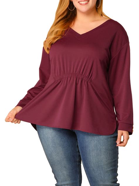 unique bargains women s plus size tops v neck drawstring casual peplum blouse