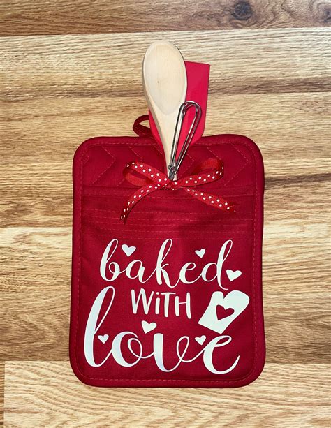 Valentine Bake Set Potholder Baked With Love Valentine Etsy Uk