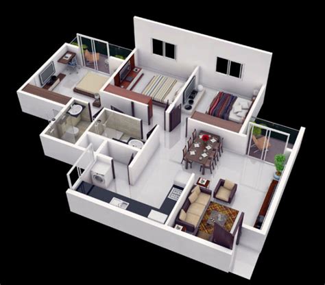 25个三居室户型3d布局效果图 设计之家