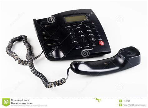 Closeup Of An Off The Hook Black Landline Phone Stock Photo - Image of