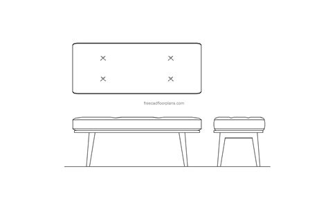 Upholstered Bedroom Bench Free Cad Drawings