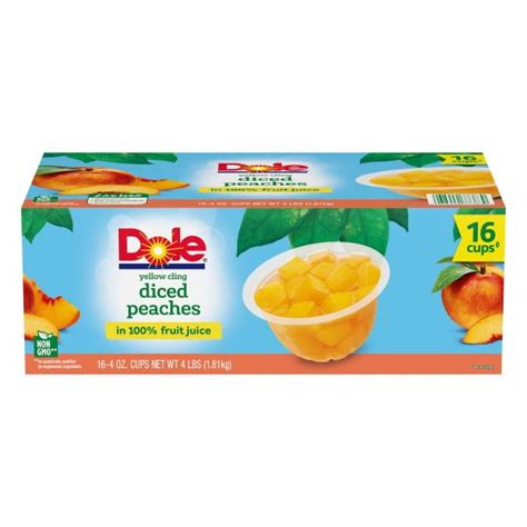 Dole Peaches Yellow Cling Diced In Light Syrup 4 Oz Cups Fruit Cups 16