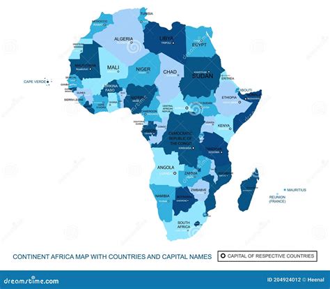 Mapa De áfrica Do Vetor Azul Abstrato Com Estados E Capital Ilustração