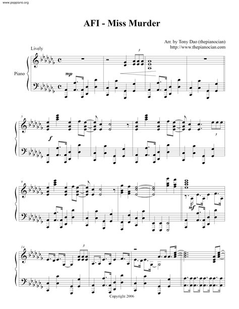 Afi Miss Murder Sheet Music Pdf Free Score Download