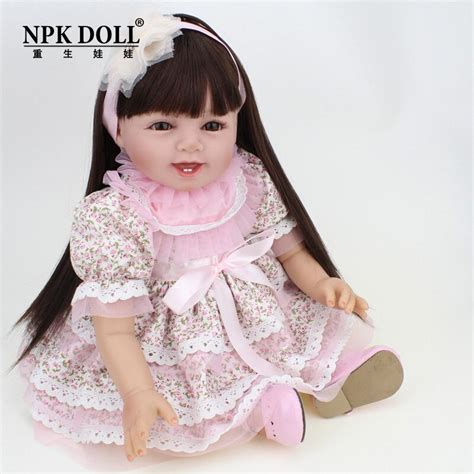 Npk Brand Doll Reborn Long Brown Hair Princess Baby Dolls Soft Silicone