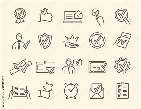 Approval Endorsement Acceptance Approvement Concept Vector Set Of Linear Icons Related To
