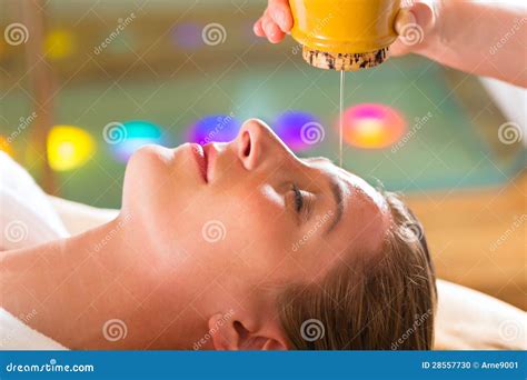 Woman Enjoying A Ayurveda Oil Massage Stock Photo Image Of Person Head