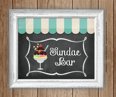 Sundae Bar Sign Ice Cream Party Decorations Party Signs Etsy