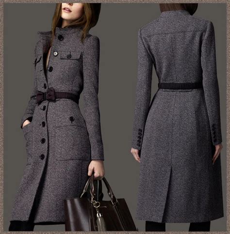 2015 European Fashion Womens Designer Winter Cashmere Trench Coat Wool