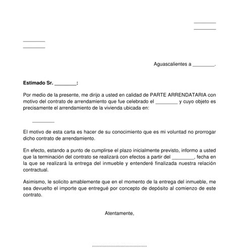 Modelo Carta Terminacion De Contrato De Arrendamiento Local Comercial