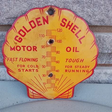 Vintage Golden Shell Porcelain Sign Gas Station Signage Motor Oil