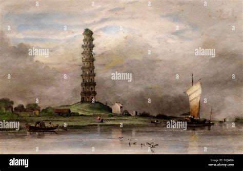 Chinese Pagoda Between Canton And Whampoa 19th Century China Stock