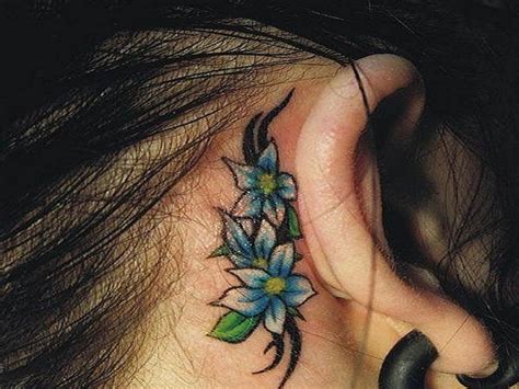 Girly Tribal Flowers Tattoo Behind Ear